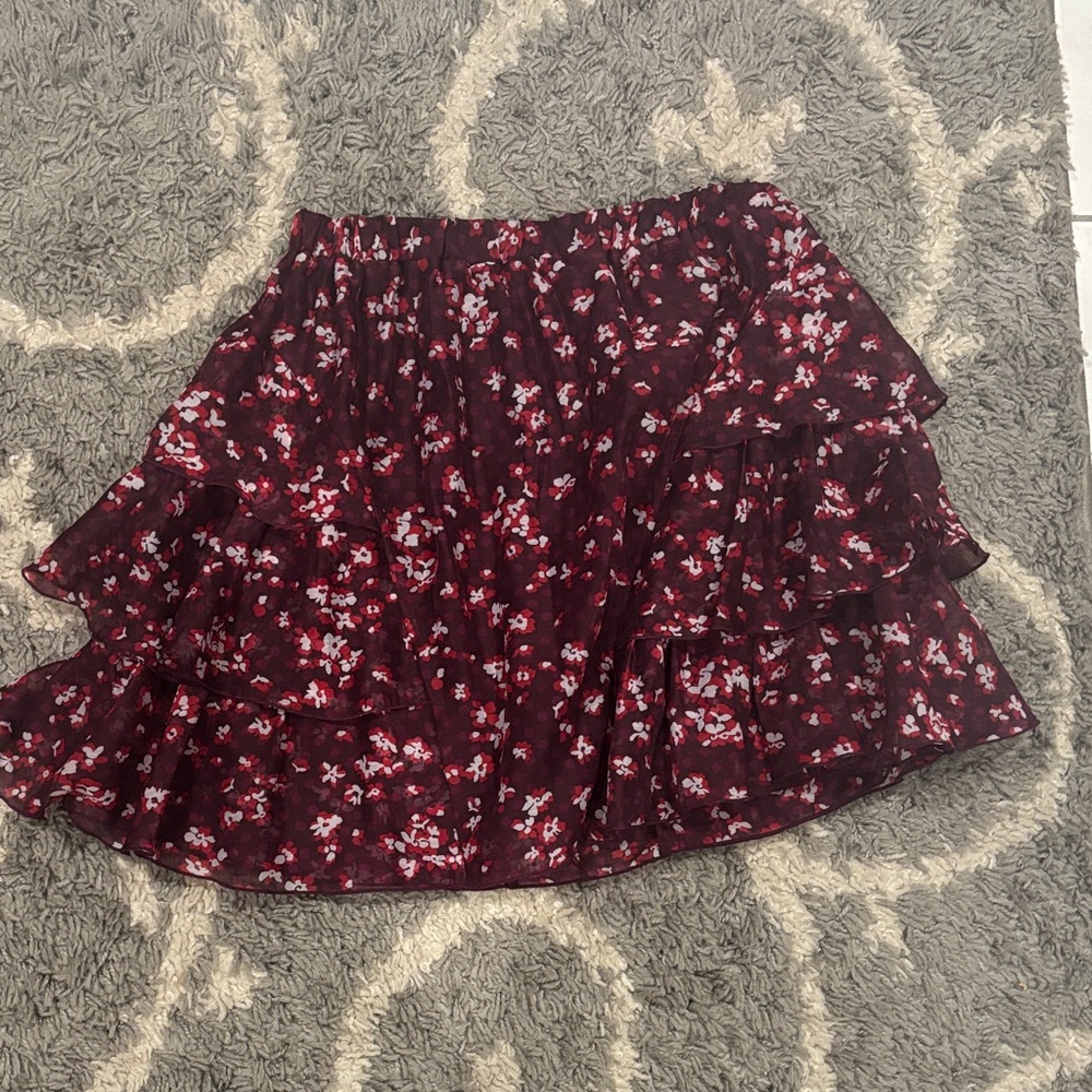 H&M Burgundy Floral Mini Skirt